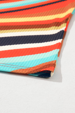 Multicolor Striped Print Henley Neck Tank Top