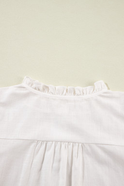 White Floral Embroidered Button Up Boho Blouse