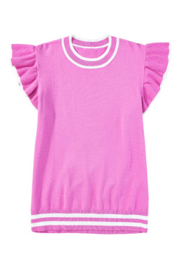 Bonbon Contrast Trim Ruffled Sleeve Knit Blouse