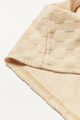 Parchment Patchwork Checked Pattern Lantern Sleeve Top