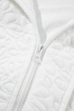 White Floral Embossed Plain Zip-up Jacket