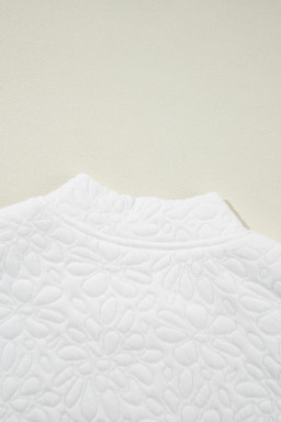 White Floral Embossed Plain Zip-up Jacket