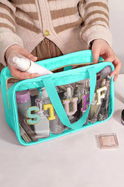 Light Blue STUFF Patch Clear Makeup Bag
