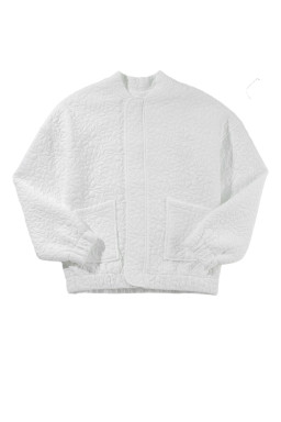 White Floral Embossed Plain Zip-up Jacket