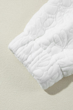 White Floral Embossed Plain Zip-up Jacket