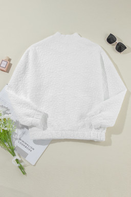 White Floral Embossed Plain Zip-up Jacket