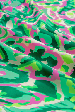 Green Abstract Print Frill Split Neck Ruffle Sleeveless Top