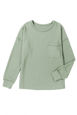 Clearly Aqua Pocketed Ribbed Long Sleeve Top