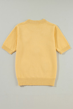 Yellow Cream Cute Flower Pattern Knitted Top