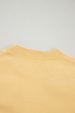 Yellow Cream Cute Flower Pattern Knitted Top