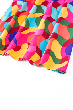 Rose Red Abstract Print Smocked Flutter Shoulder Mini Dress