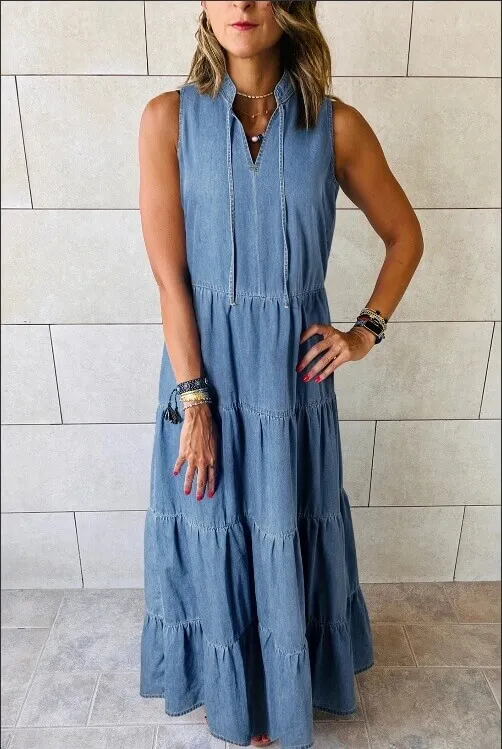 demin Denim Maxi Dresses