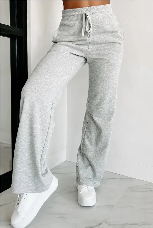 Light Grey Drawstring High Waist Jogger Pants