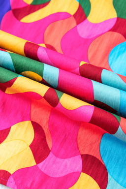 Rose Red Abstract Print Smocked Flutter Shoulder Mini Dress