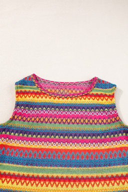 Yellow Ethnic Wavy Pattern Round Neck Sleeveless Top