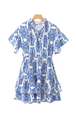 Ashleigh Blue Abstract Print Smocked Waist Tiered Mini Dress