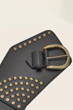 Black Rivet Decor Metal Buckle Triangle Shape Belt