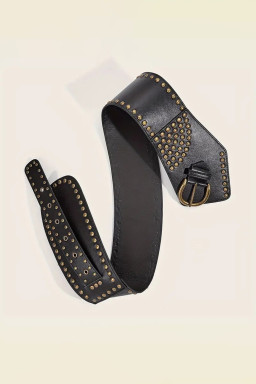 Black Rivet Decor Metal Buckle Triangle Shape Belt