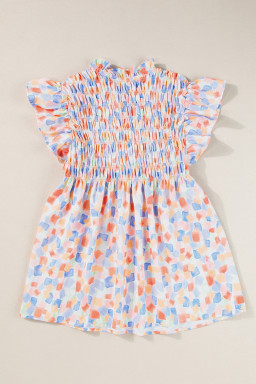 Pink Shirred Yoke Ruffle Abstract Blouse