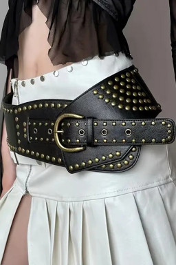 Black Rivet Decor Metal Buckle Triangle Shape Belt