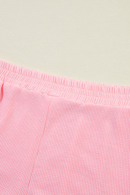 Pink Plus Size Waffle Knit Exposed Seam Tee and Shorts Set