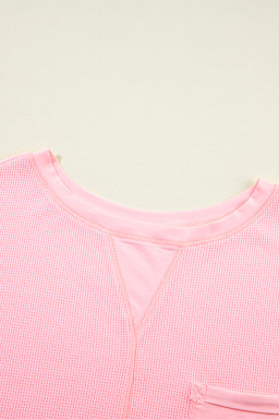 Pink Plus Size Waffle Knit Exposed Seam Tee and Shorts Set