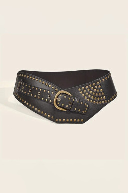 Black Rivet Decor Metal Buckle Triangle Shape Belt