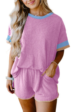 Phalaenopsis Colorblock Corded Texture Short Set