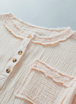 Parchment Textured Frayed Trim Henley T Shirt