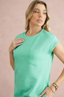 Mint Green Plain Textured Pocketed Mini Dress
