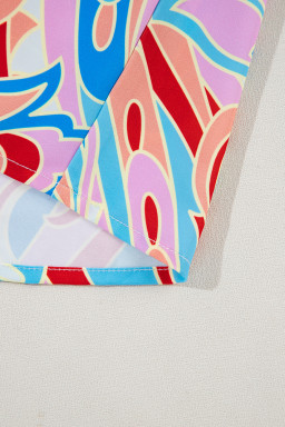 Pink Abstract Print Tie Frill Neck Long Sleeve Shirt