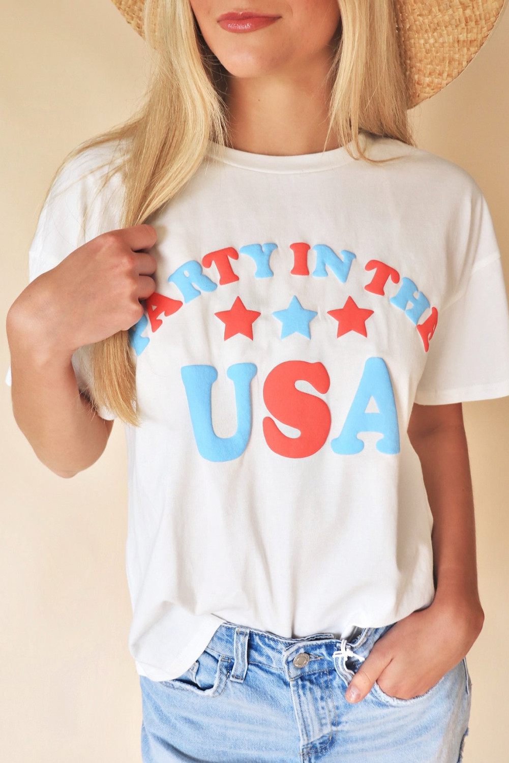 White Flag Day PARTY IN THE USA Star Graphic T Shirt