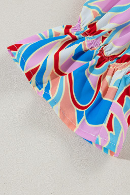 Pink Abstract Print Tie Frill Neck Long Sleeve Shirt