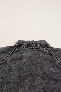 Medium Grey Mineral Washed Ruffled Short Sleeve Pocketed Denim Dress