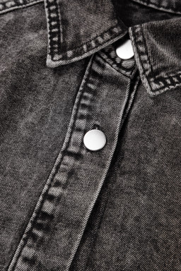 Medium Grey Mineral Washed Ruffled Short Sleeve Pocketed Denim Dress