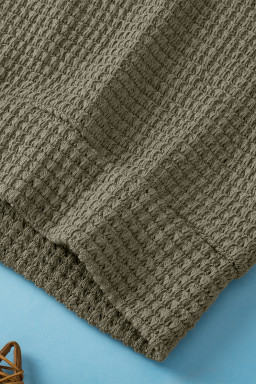 Moss Green Guipure Lace Splicing Back Waffle T Shirt