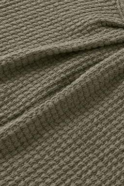 Moss Green Guipure Lace Splicing Back Waffle T Shirt