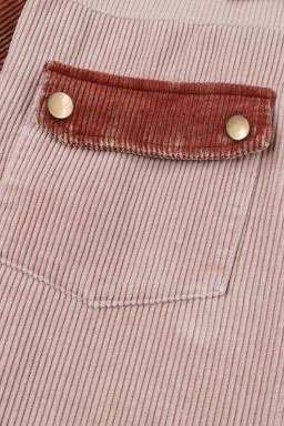 Pink Colorblock Raw Hem Hooded Corduroy Jacket