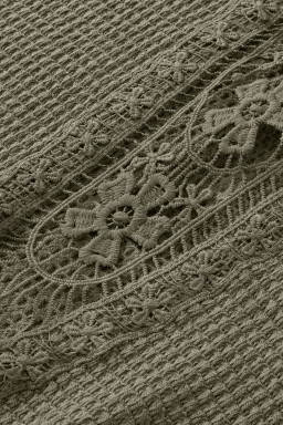 Moss Green Guipure Lace Splicing Back Waffle T Shirt