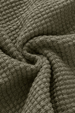 Moss Green Guipure Lace Splicing Back Waffle T Shirt