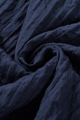 Navy Blue V Neck Flutter Shoulder Textured Blouse