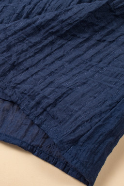 Navy Blue V Neck Flutter Shoulder Textured Blouse