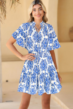 Ashleigh Blue Abstract Print Smocked Waist Tiered Mini Dress