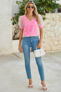 Bonbon Mesh Applique Puff Sleeve Blouse