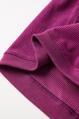 Festival Fuchsia Plain Drop Sleeve Rib Knit Oversized Sweatshirt