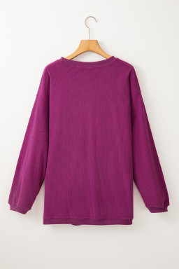 Festival Fuchsia Plain Drop Sleeve Rib Knit Oversized Sweatshirt
