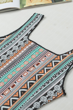 Green Geometric Printed Square Neck Tank Top