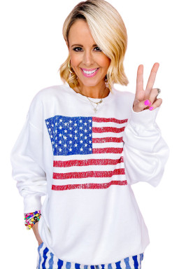 White American Flag Graphic Drop Shoulder Loose Sweatshirt