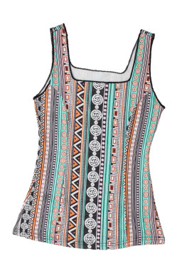 Green Geometric Printed Square Neck Tank Top