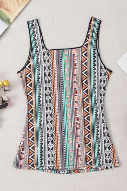 Green Geometric Printed Square Neck Tank Top